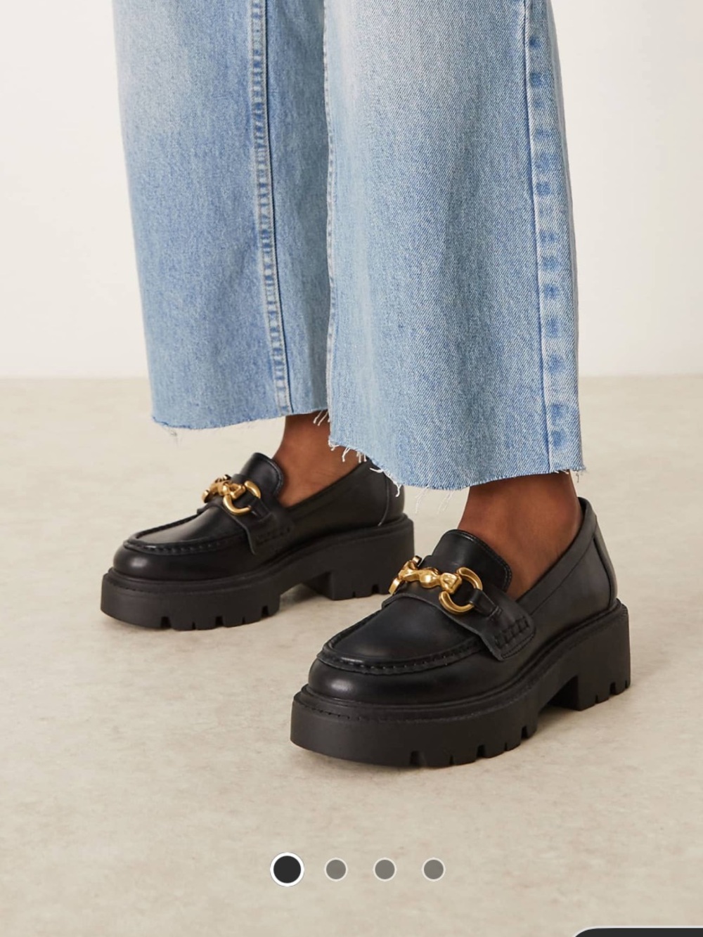 Worn once! ASOS WIDE FIT Black Chunky Platform Mules with Gold Chain Trim